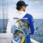 Crappie Fishing Blue Camo Custom Name Long Sleeves Hooded Fishing Shirts, Crappie Fishing Jersey