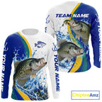 Crappie Fishing Blue Camo Custom Name Long Sleeves Fishing Shirts, Crappie Fishing Jersey