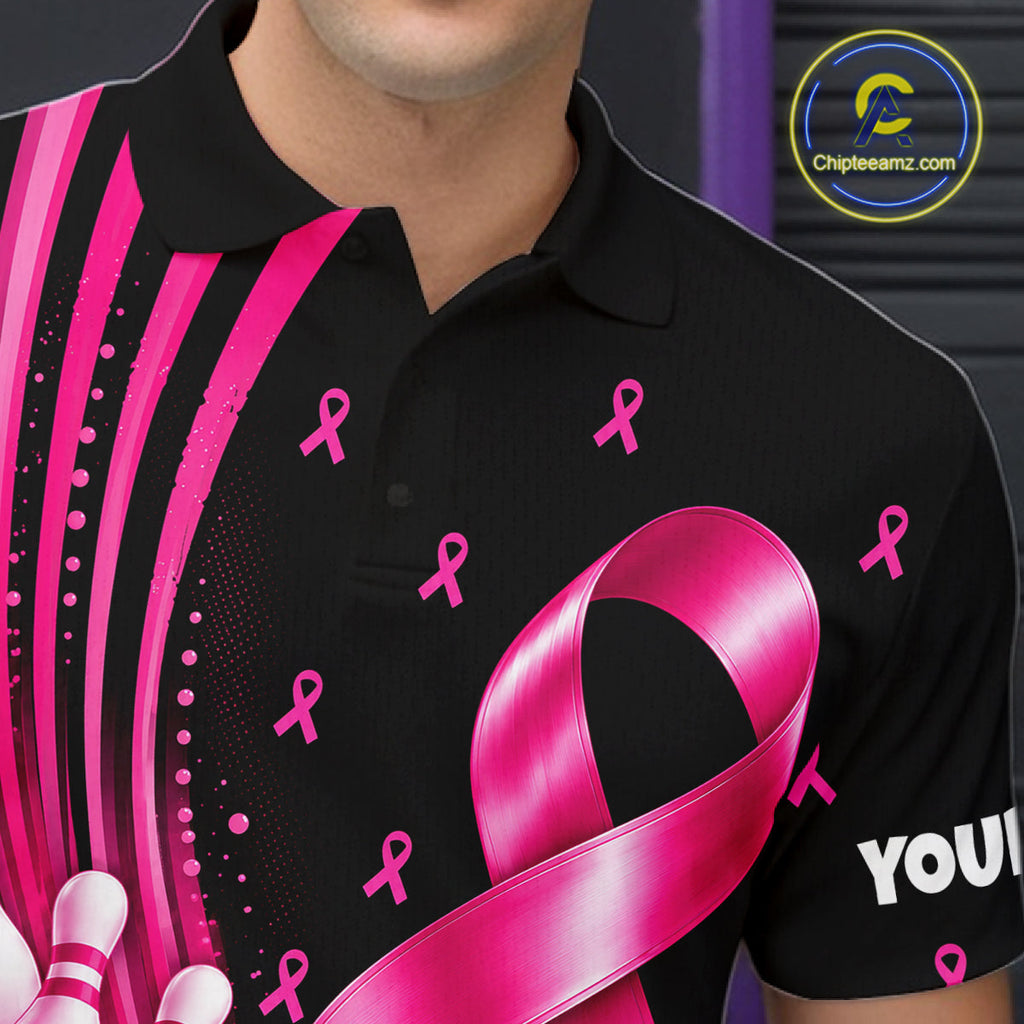 Breast Cancer Awareness Bowling Shirts Custom Polo 1/4 Zip Pink Ribbon Bowling Team Jersey