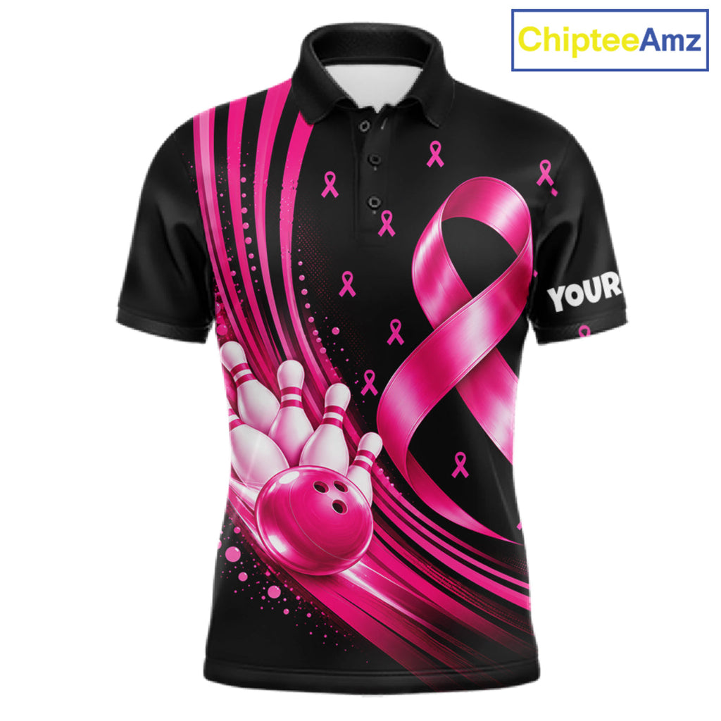 Breast Cancer Awareness Bowling Shirts Custom Polo 1/4 Zip Pink Ribbon Bowling Team Jersey