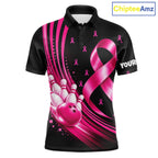 Breast Cancer Awareness Bowling Shirts Custom Polo 1/4 Zip Pink Ribbon Bowling Team Jersey