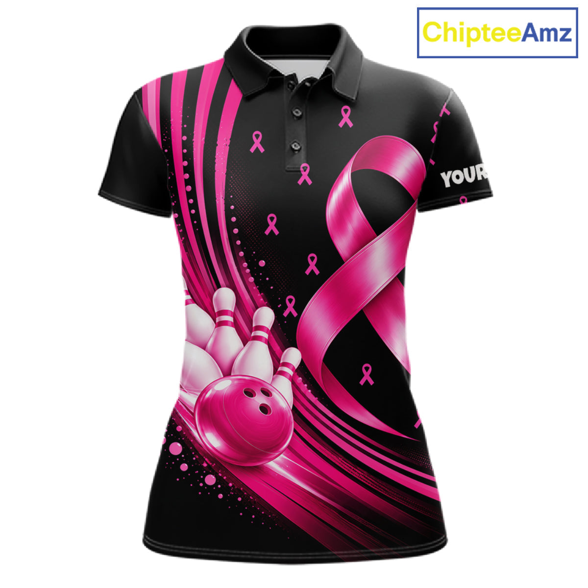 Breast Cancer Awareness Bowling Shirts Custom Polo 1/4 Zip Pink Ribbon Bowling Team Jersey