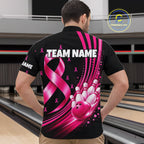 Breast Cancer Awareness Bowling Shirts Custom Polo 1/4 Zip Pink Ribbon Bowling Team Jersey