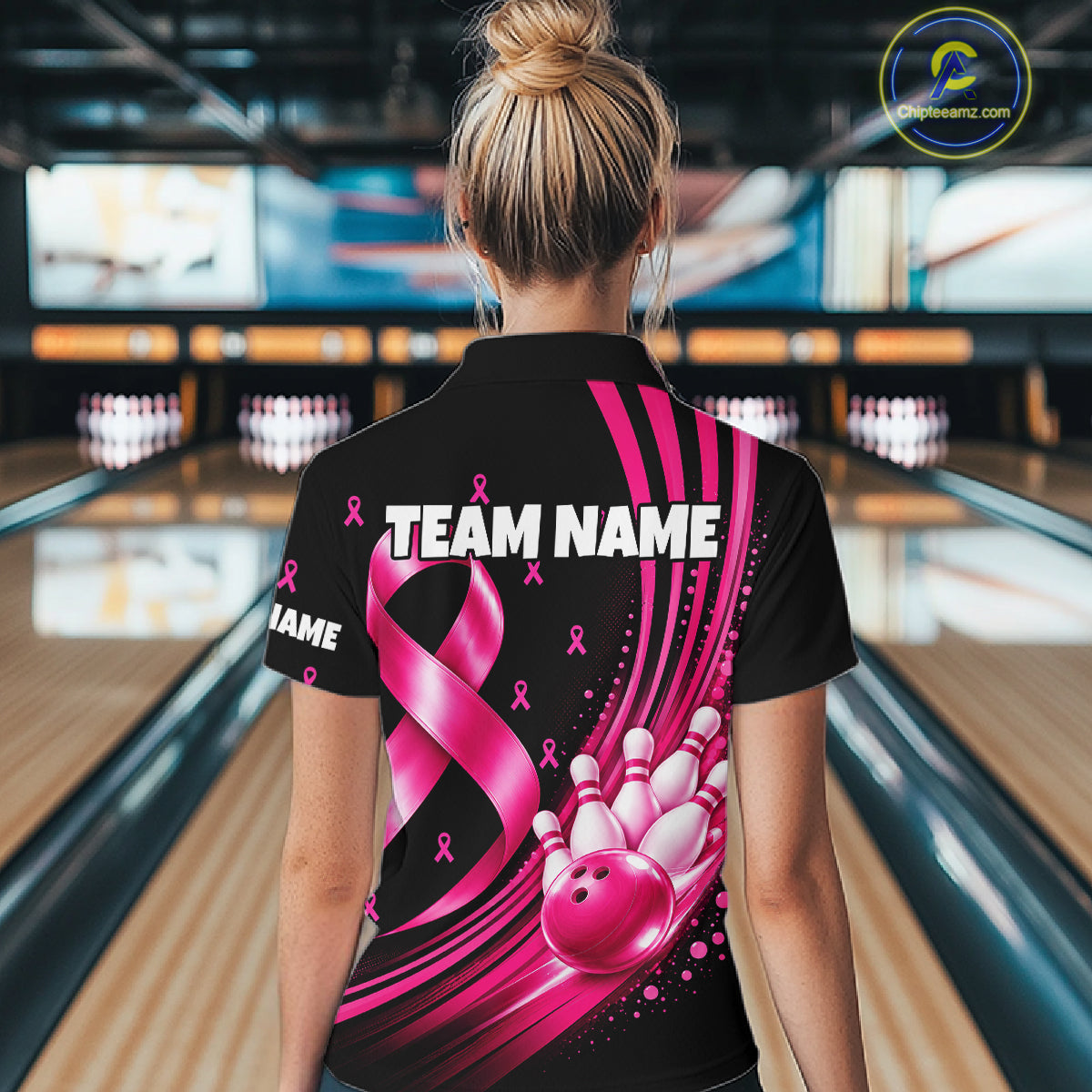 Breast Cancer Awareness Bowling Shirts Custom Polo 1/4 Zip Pink Ribbon Bowling Team Jersey