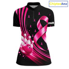 Breast Cancer Awareness Bowling Shirts Custom Polo 1/4 Zip Pink Ribbon Bowling Team Jersey