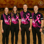 Breast Cancer Awareness Bowling Shirts Custom Polo 1/4 Zip Pink Ribbon Bowling Team Jersey
