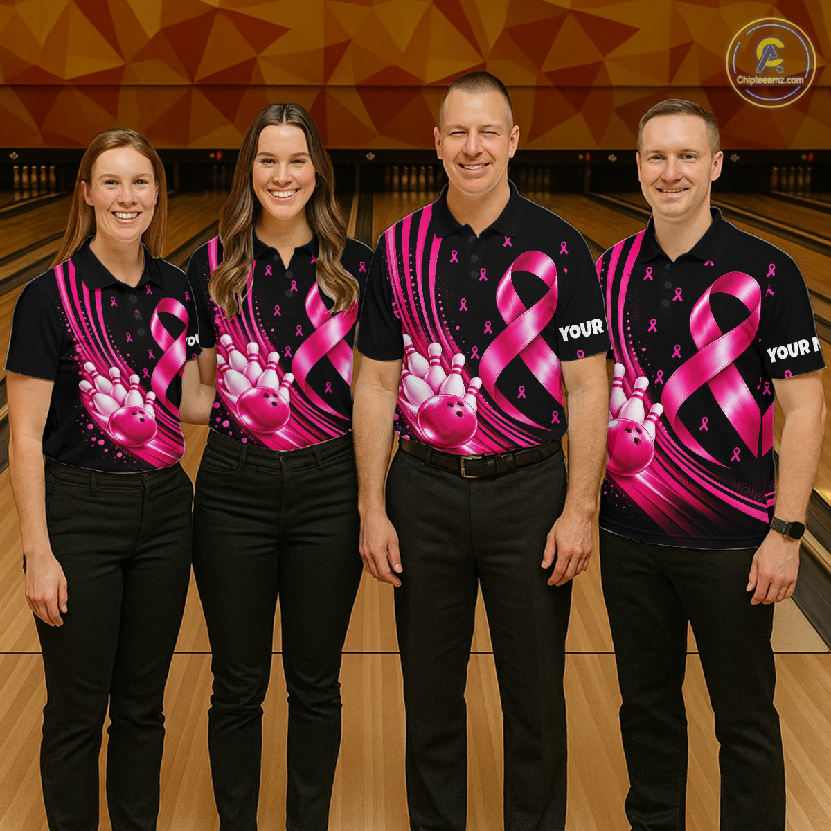 Breast Cancer Awareness Bowling Shirts Custom Polo 1/4 Zip Pink Ribbon Bowling Team Jersey
