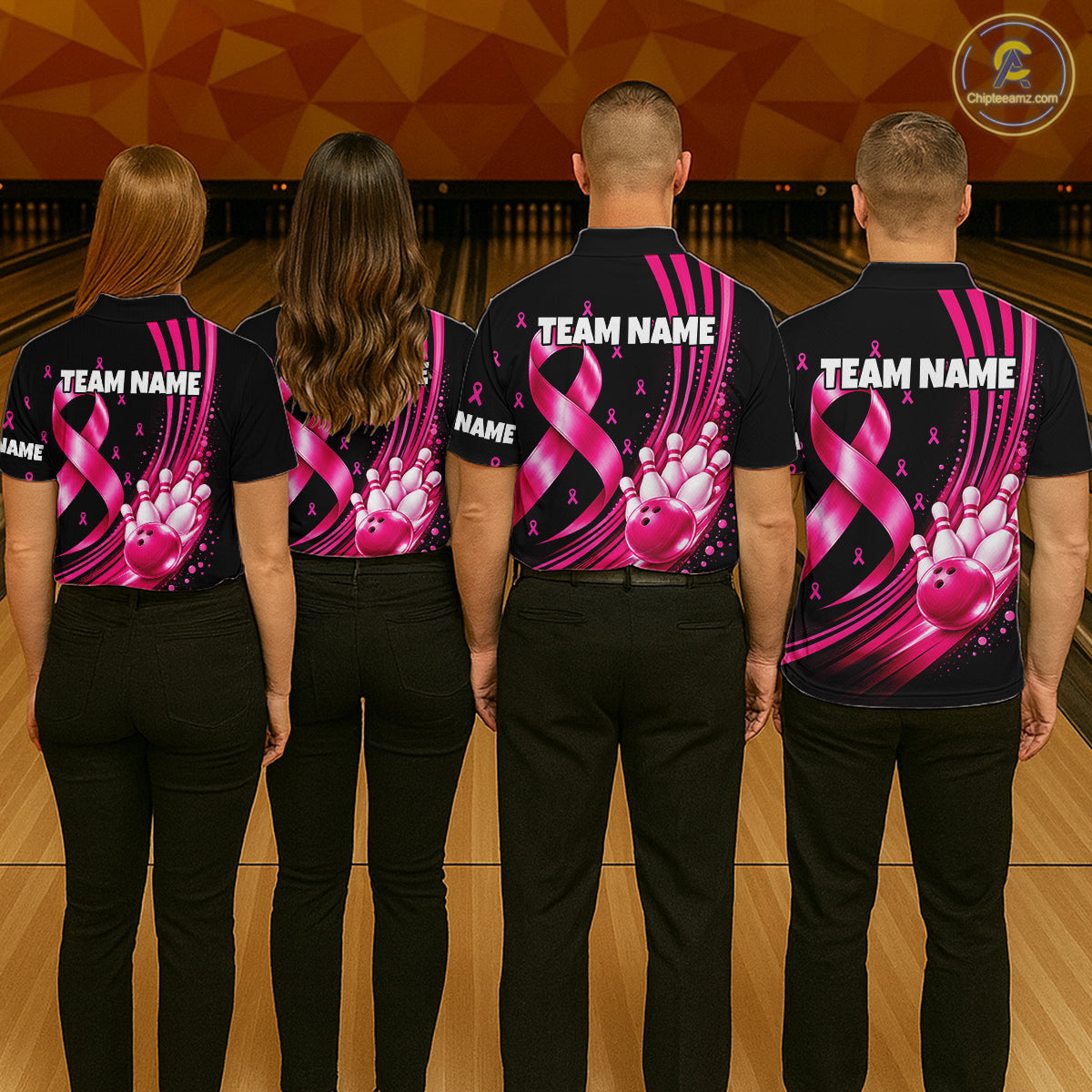 Breast Cancer Awareness Bowling Shirts Custom Polo 1/4 Zip Pink Ribbon Bowling Team Jersey