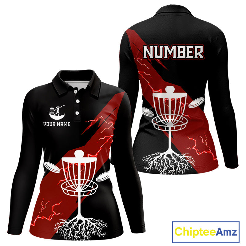 Red Disc Golf Polo Shirts Custom Thunder Lightning Team Disc Golf Jerseys, Disc Golf Gifts