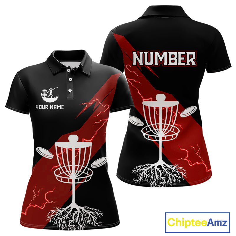 Red Disc Golf Polo Shirts Custom Thunder Lightning Team Disc Golf Jerseys, Disc Golf Gifts
