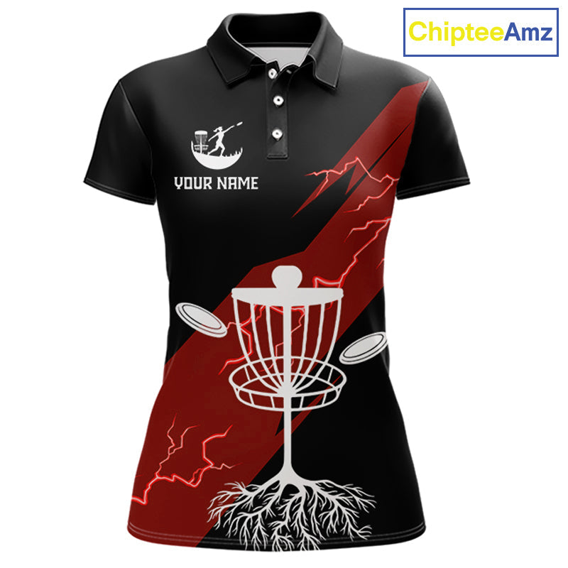 Red Disc Golf Polo Shirts Custom Thunder Lightning Team Disc Golf Jerseys, Disc Golf Gifts