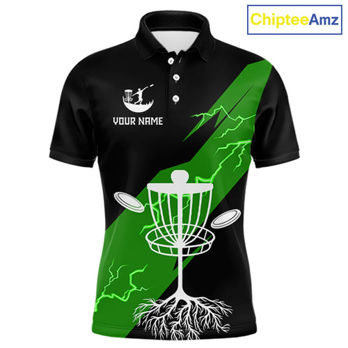 Green Disc Golf Polo Shirts Custom Thunder Lightning Team Disc Golf Jerseys, Disc Golf Gifts