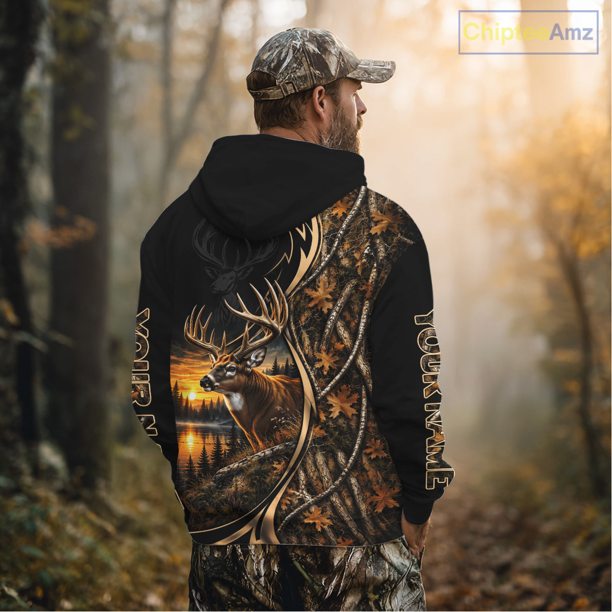 Whitetail Deer Hunting Forest Camo Custom Name 3D All Over Print Shirts