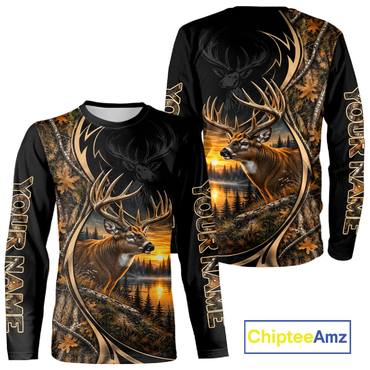 Whitetail Deer Hunting Forest Camo Custom Name 3D All Over Print Shirts