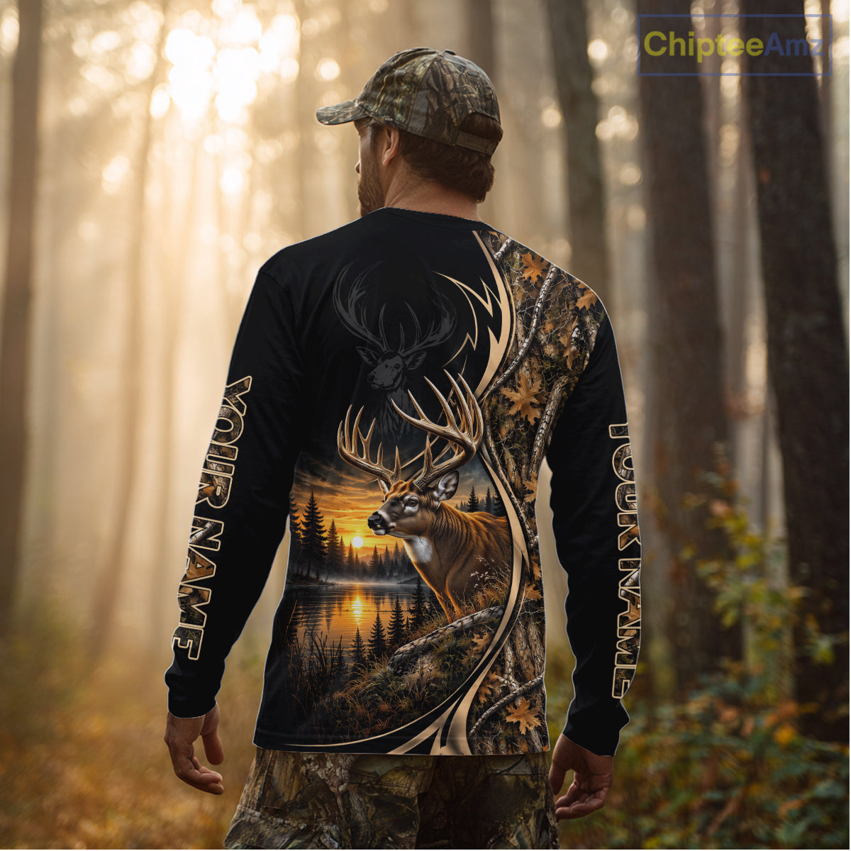 Whitetail Deer Hunting Forest Camo Custom Name 3D All Over Print Shirts