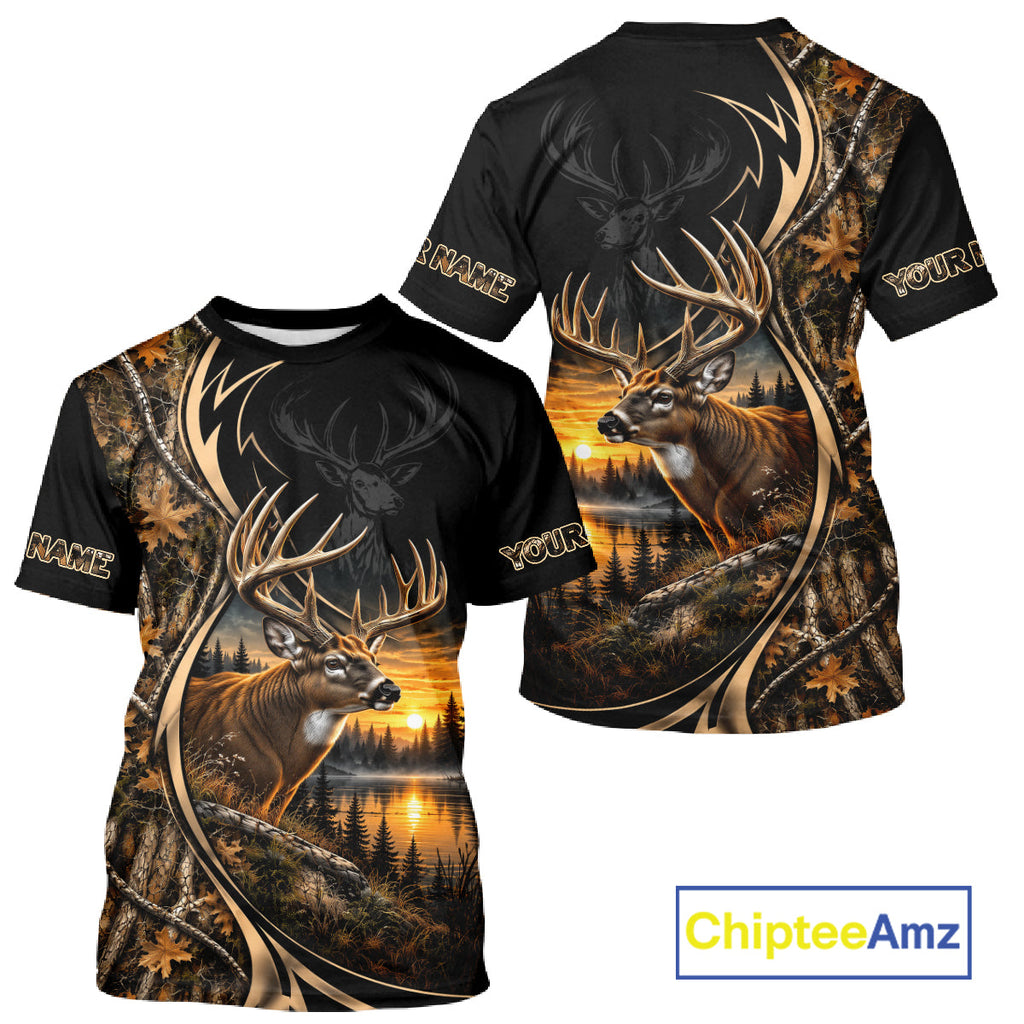 Whitetail Deer Hunting Forest Camo Custom Name 3D All Over Print Shirts