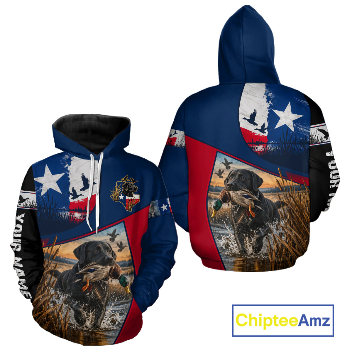 Custom Black Lab Retriever Duck Hunting Waterfowl Camo Texas Flag Custom Hunting Shirts