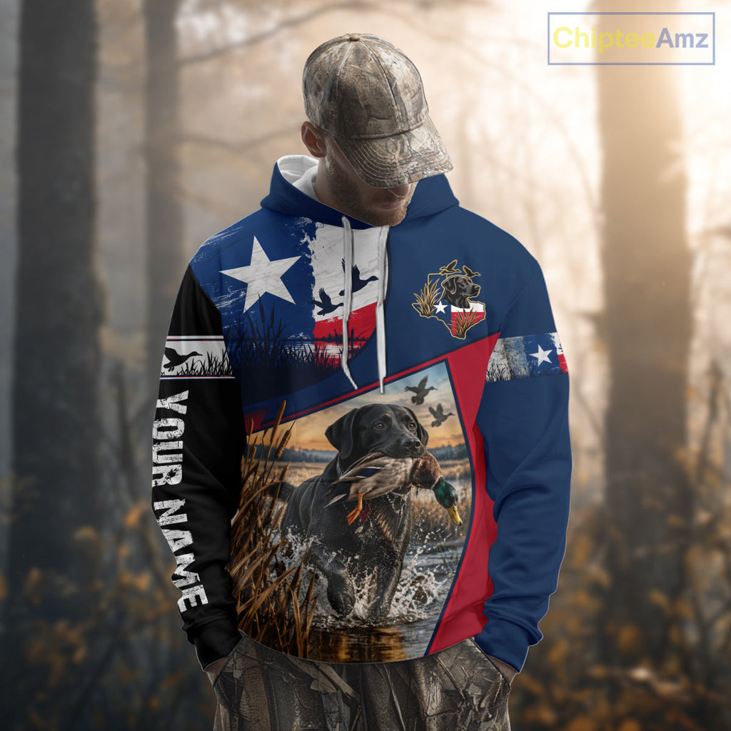 Custom Black Lab Retriever Duck Hunting Waterfowl Camo Texas Flag Custom Hunting Shirts