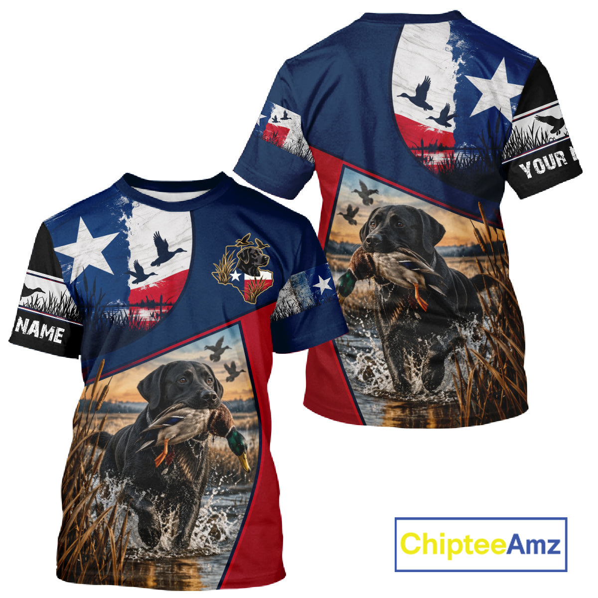 Custom Black Lab Retriever Duck Hunting Waterfowl Camo Texas Flag Custom Hunting Shirts