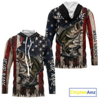 Bass Fishing 3D American Flag Patriotic Shirts Customize Hooded Bass Fishing Jerseys, Sun Protection Shirts