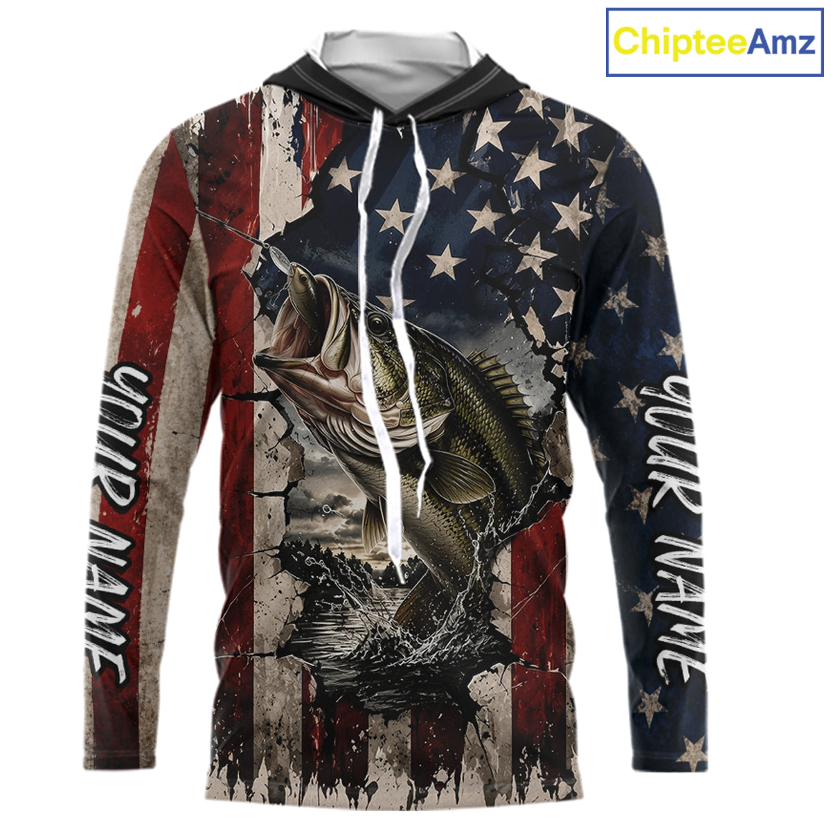 Bass Fishing 3D American Flag Patriotic Shirts Customize Hooded Bass Fishing Jerseys, Sun Protection Shirts