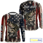 Bass Fishing 3D American Flag Patriotic Shirts Customize Bass Fishing Jerseys, Sun Protection Shirts