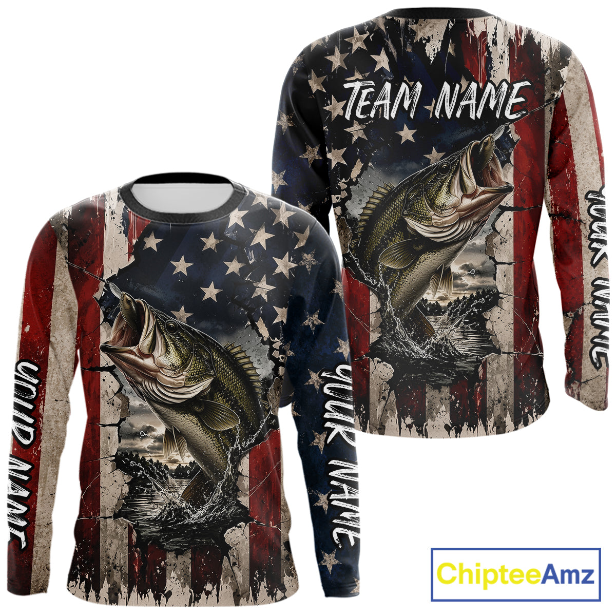 Bass Fishing 3D American Flag Patriotic Shirts Customize Bass Fishing Jerseys, Sun Protection Shirts