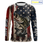 Bass Fishing 3D American Flag Patriotic Shirts Customize Bass Fishing Jerseys, Sun Protection Shirts