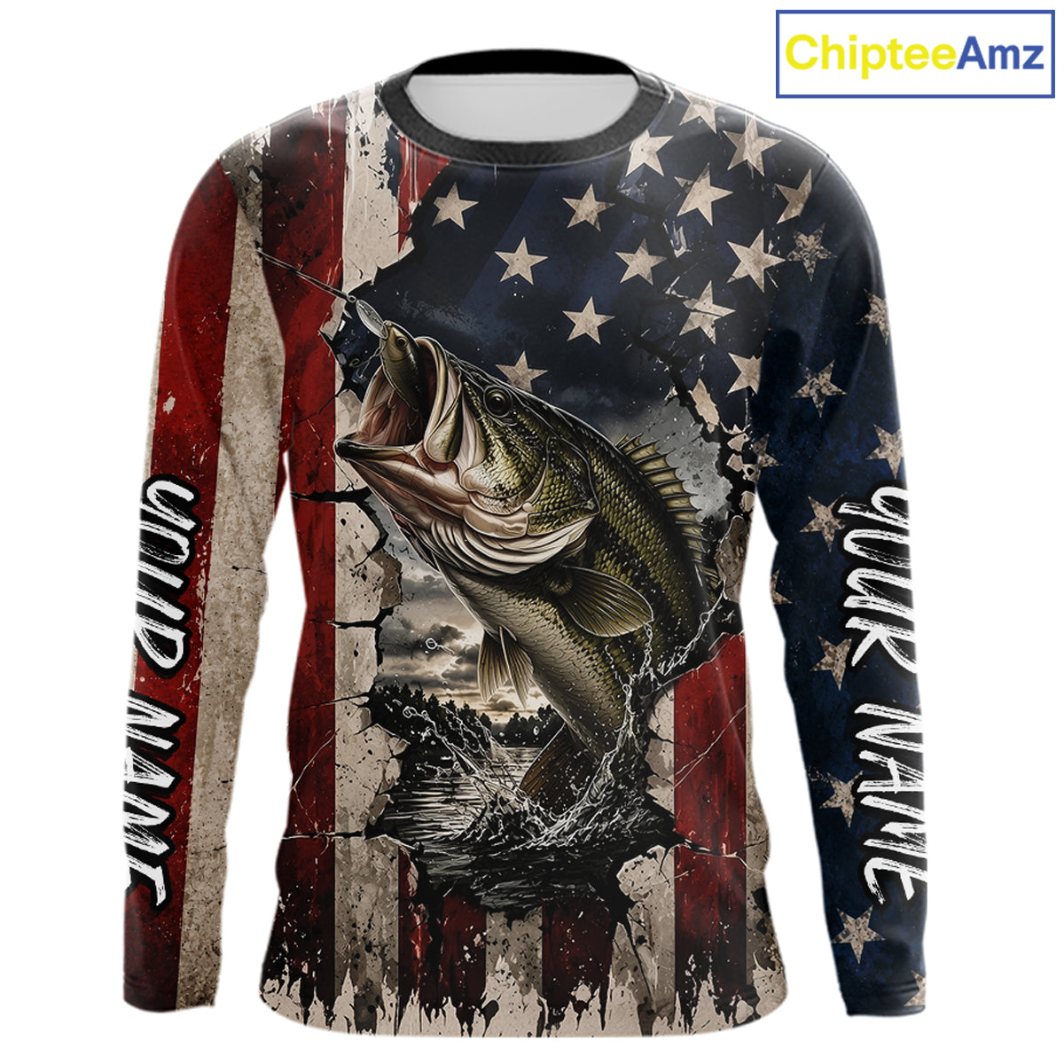 Bass Fishing 3D American Flag Patriotic Shirts Customize Bass Fishing Jerseys, Sun Protection Shirts