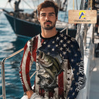 Bass Fishing 3D American Flag Patriotic Shirts Customize Bass Fishing Jerseys, Sun Protection Shirts
