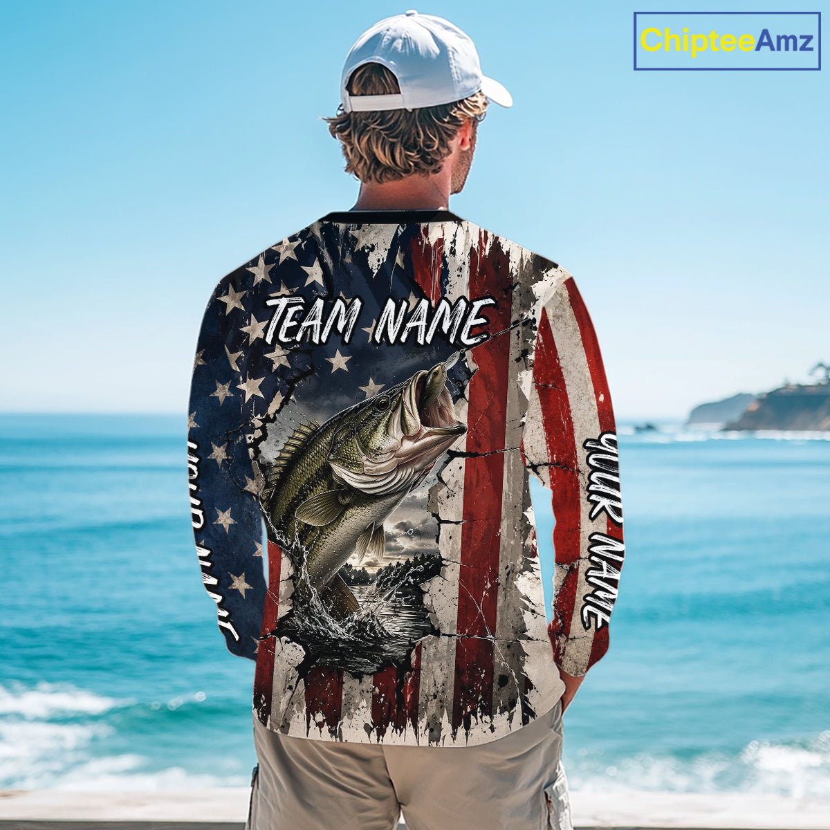 Bass Fishing 3D American Flag Patriotic Shirts Customize Bass Fishing Jerseys, Sun Protection Shirts
