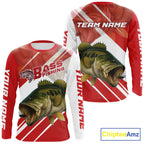 Custom Red Camo Largemouth Bass Fishing Jerseys, Bass Long Sleeve Tournament Fishing Shirts