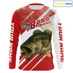 Custom Red Camo Largemouth Bass Fishing Jerseys, Bass Long Sleeve Tournament Fishing Shirts