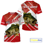 Custom Red Camo Largemouth Bass Fishing Jerseys, Bass Tournament Fishing T-Shirts