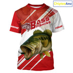 Custom Red Camo Largemouth Bass Fishing Jerseys, Bass Tournament Fishing T-Shirts
