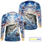 Custom Faith Crappie American Flag Patriotic Fishing Shirt Long Sleeve, US Fishing Jerseys
