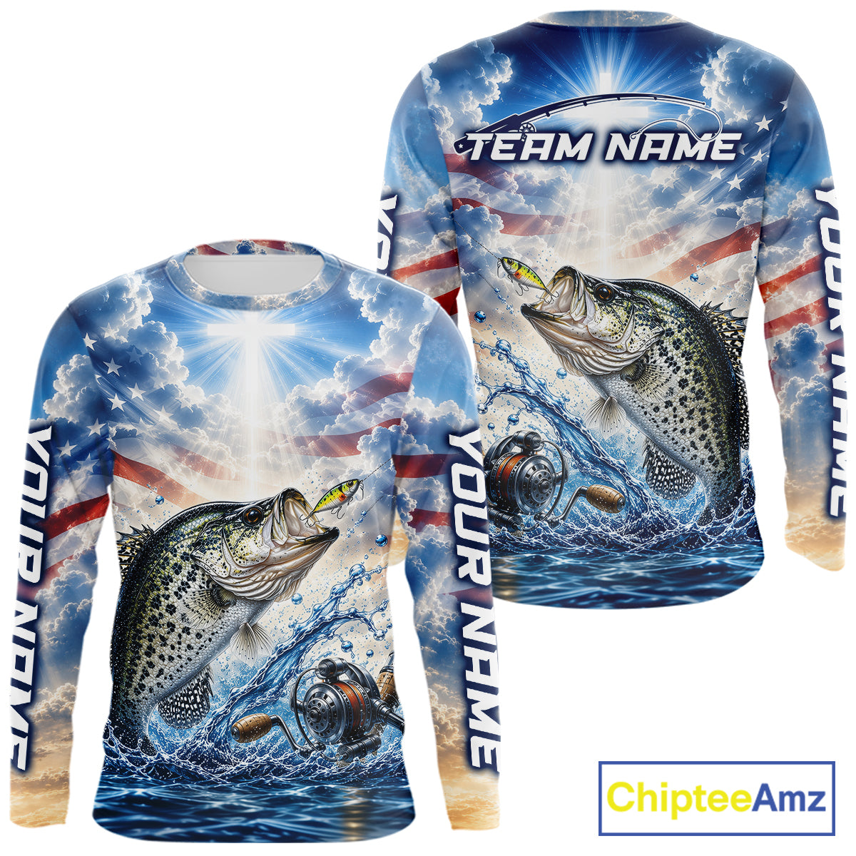 Custom Faith Crappie American Flag Patriotic Fishing Shirt Long Sleeve, US Fishing Jerseys