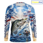 Custom Faith Crappie American Flag Patriotic Fishing Shirt Long Sleeve, US Fishing Jerseys