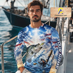 Custom Faith Crappie American Flag Patriotic Fishing Shirt Long Sleeve, US Fishing Jerseys