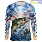 Custom Faith Largemouth Bass American Flag Patriotic Fishing Shirt Long Sleeve, US Fishing Jerseys
