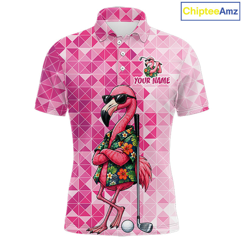 Funny Pink Flamingo Golf Polo Shirt Custom Name Team Golf Shirts, Golf Gifts