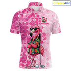 Funny Pink Flamingo Golf Polo Shirt Custom Name Team Golf Shirts, Golf Gifts