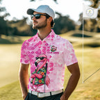 Funny Pink Flamingo Golf Polo Shirt Custom Name Team Golf Shirts, Golf Gifts