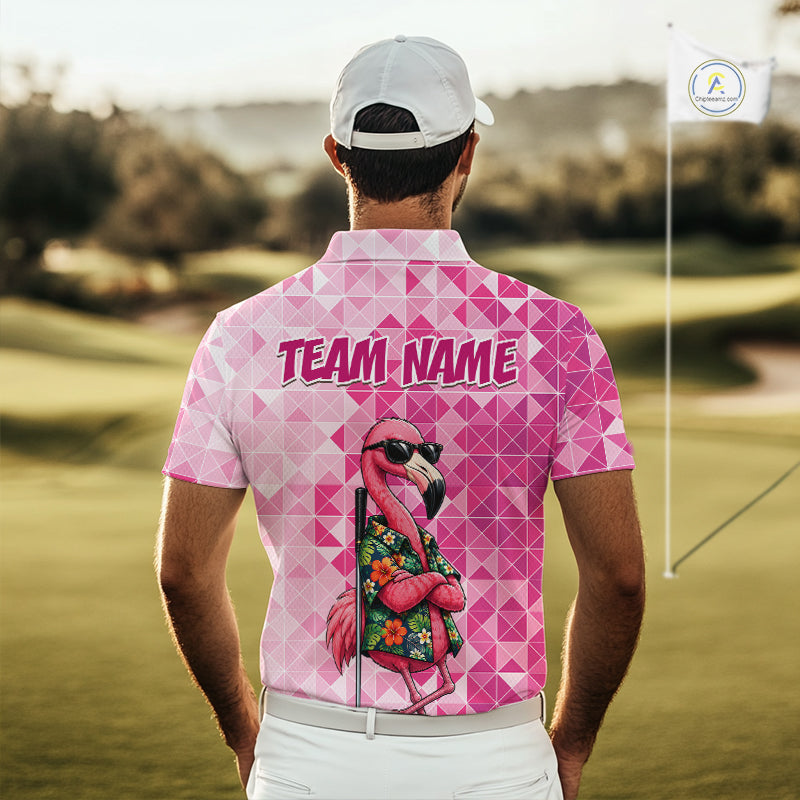 Funny Pink Flamingo Golf Polo Shirt Custom Name Team Golf Shirts, Golf Gifts