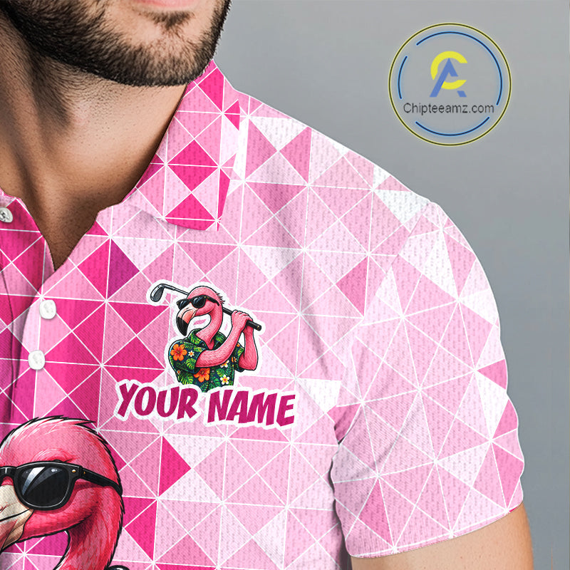 Funny Pink Flamingo Golf Polo Shirt Custom Name Team Golf Shirts, Golf Gifts