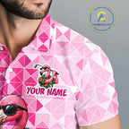 Funny Pink Flamingo Golf Polo Shirt Custom Name Team Golf Shirts, Golf Gifts