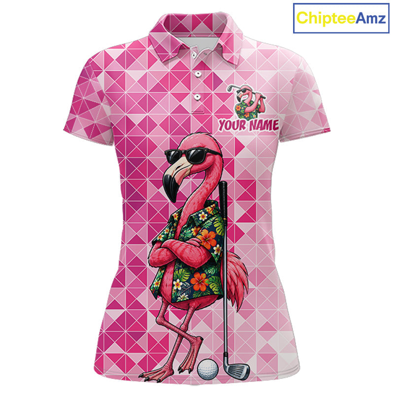 Funny Pink Flamingo Golf Polo Shirt Custom Name Team Golf Shirts, Golf Gifts