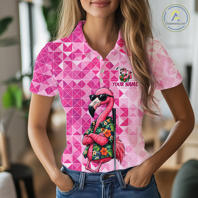 Funny Pink Flamingo Golf Polo Shirt Custom Name Team Golf Shirts, Golf Gifts