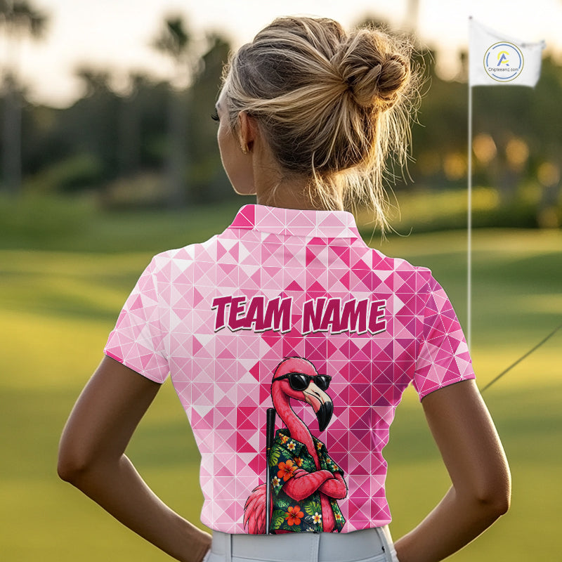 Funny Pink Flamingo Golf Polo Shirt Custom Name Team Golf Shirts, Golf Gifts