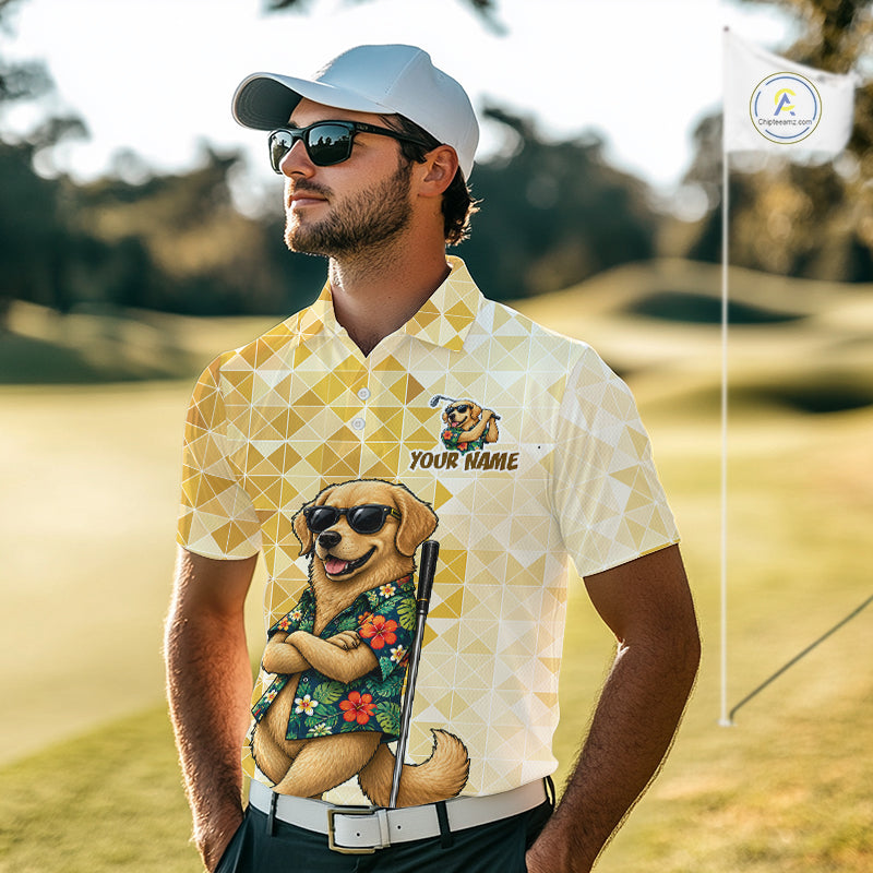 Funny Yellow Labrador Dog Golf Polo Shirt Custom Name Team Golf Shirts, Golf Gifts